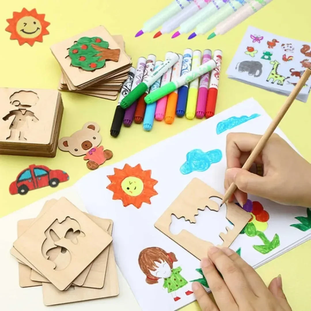 Pochoirs de dessin en bois Mon - Kids Education Template avis et prix